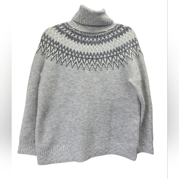 Talbots Petite LP Gray Metallic Fair Isle Turtleneck Sweater Cozy Winter Knit - Picture 2 of 5